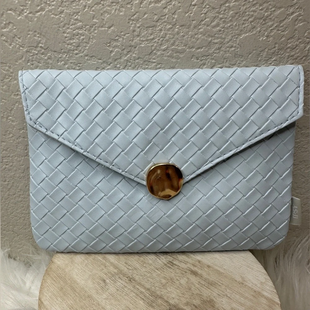 $5 🌙 Blue Clutch Style Ipsy Bag With‎ Gold Closure NEW